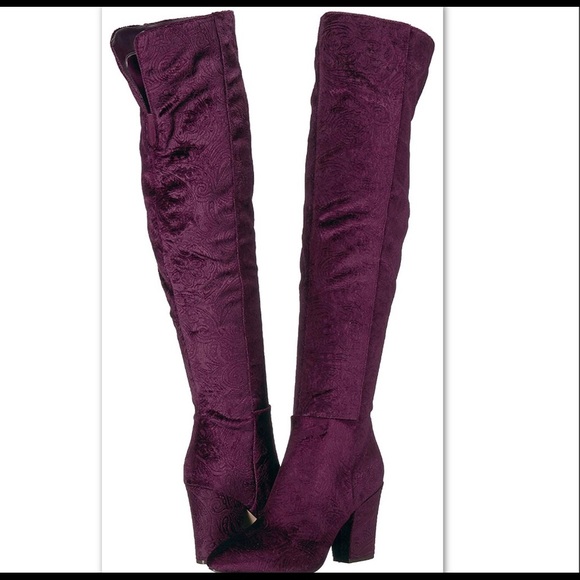 NINE WEST SIVENTA PURPLE JACQUARD PATTERN OTK BOOT - Picture 3 of 9